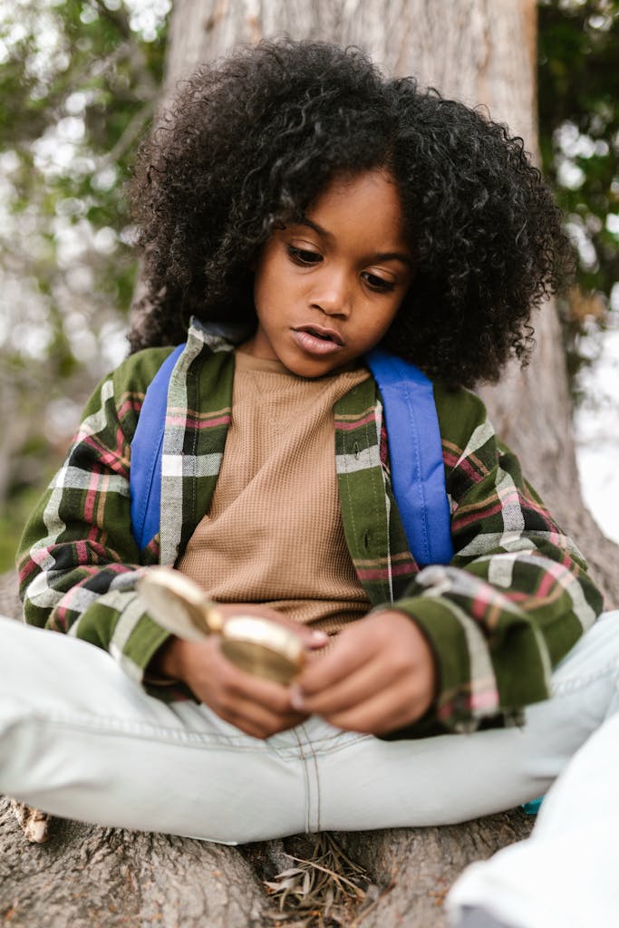 Woman in Green White and Blue Plaid Long Sleeve Shirt